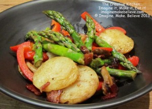 Gluten free, bacon, asparagus, recipe, potato, capsicum, mushroom