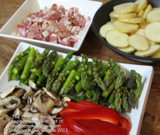 Gluten free, bacon, asparagus, recipe, potato, capsicum, mushroom