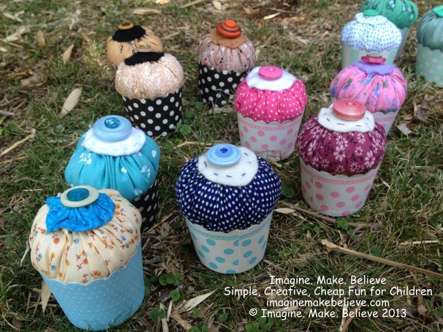 Puffy Cupcake Pincushions - kid's sewing, children, felt, buttons, cupcake, pincushion