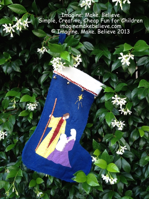 Christmas Stocking, felt, Jesus, Mary, Joseph, star