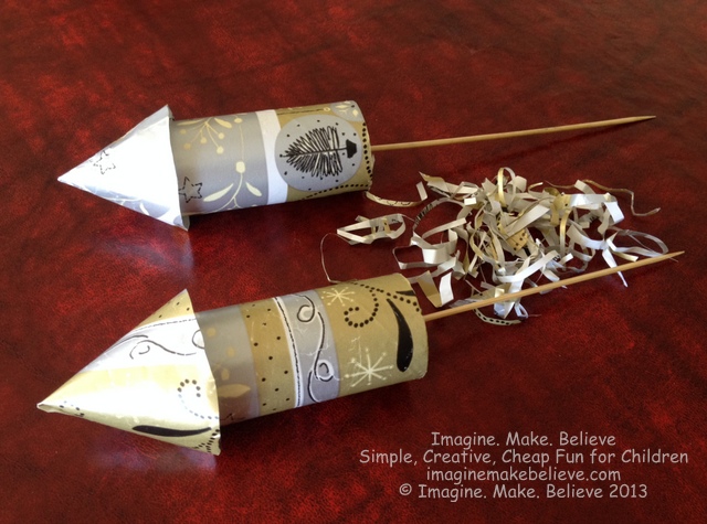 Free Fun Friday - New Year's Eve Party Popper Rockets, party poppers, new year, craft, kids, make, paper craft, recycle, cheap, confetti, paper shred, push popper, rocket, free, pattern, tutorial