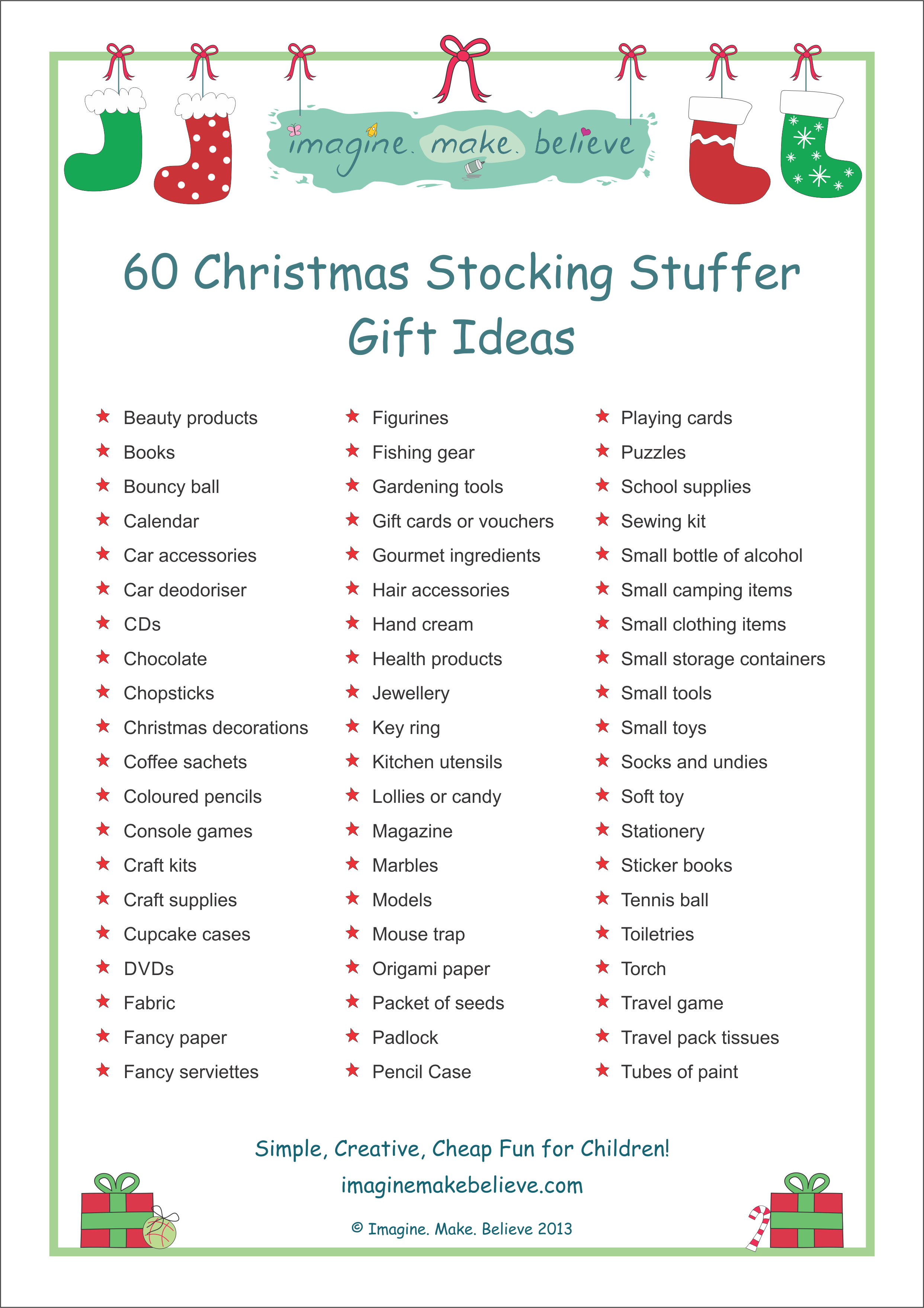 Christmas Stocking Stuffer Ideas Imagine Make Believe