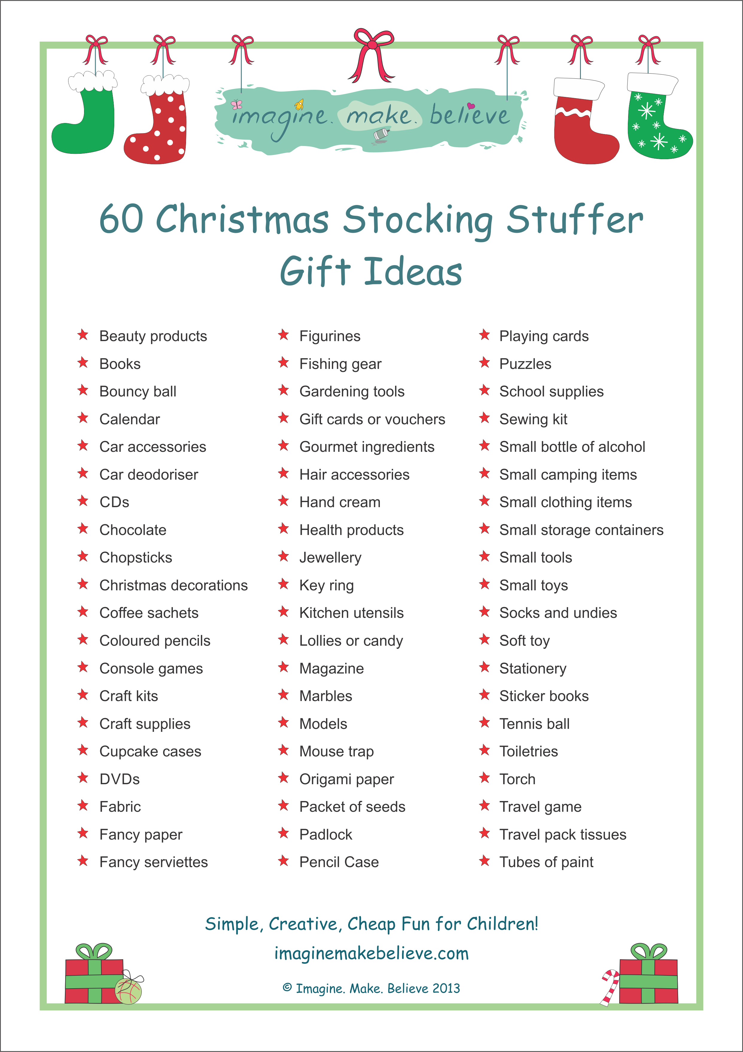 Christmas Stocking Stuffer Ideas Imagine. Make. Believe