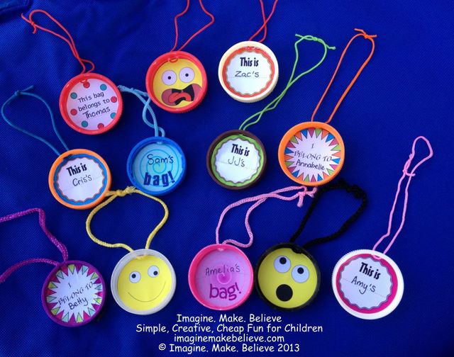 Back to School Bag Tags, bag tag, school, milk bottle lid, juice bottle lid, recycle, upcycle, children, free, tutorial, kids, back to school