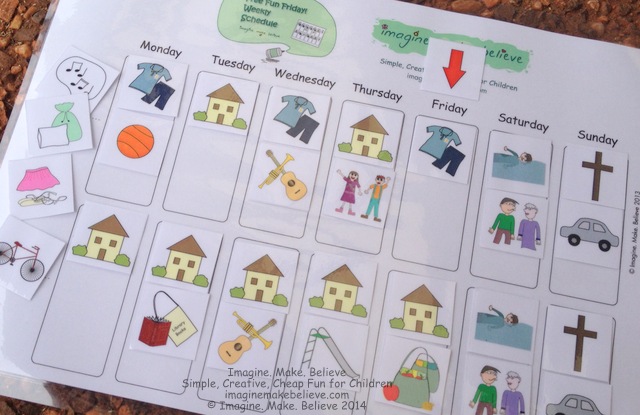 Weekly Schedule, Free, Children, activities, days, visual cue, chart